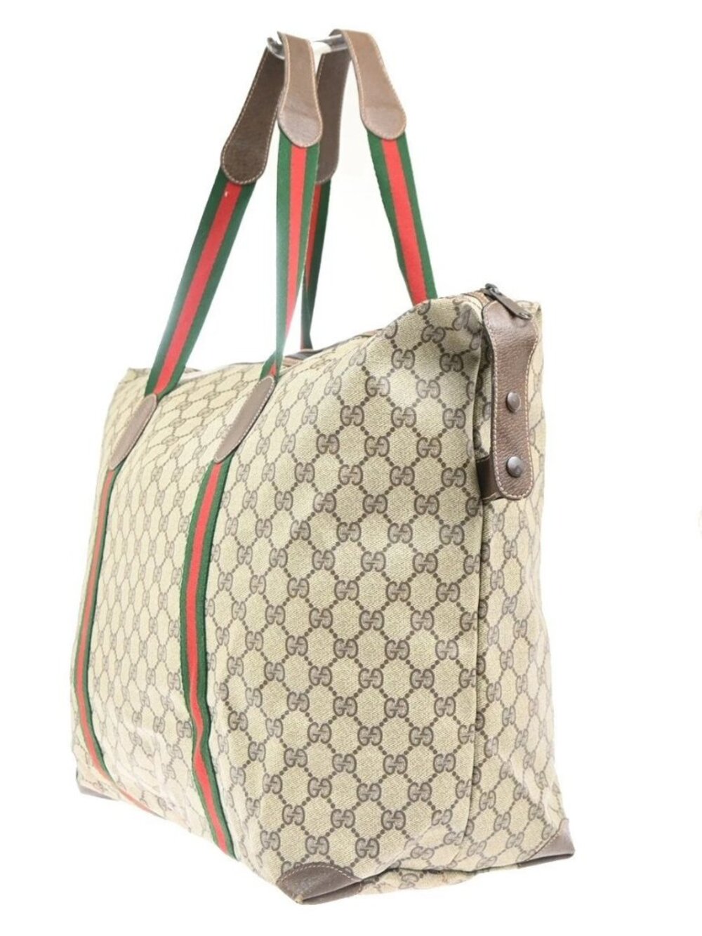GUCCI Logo GG Sherry Line Boston Hand Bag PVC Leather Beige Italy 32MA454 - Picture 3 of 16